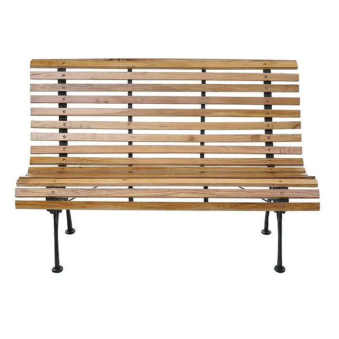 Proregal Gartenbank 2-Sitzer - Holz, Braun - Holzlattenbank mit schwarzem Metallrahmen und Beinen.