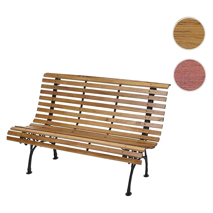 Proregal Gartenbank 2-Sitzer - Holz, Braun - Gartenbank aus Holz mit natürlichen Holzlatten und schwarzen Metallbeinen. Inklusive Farbmuster für Holzoptionen.