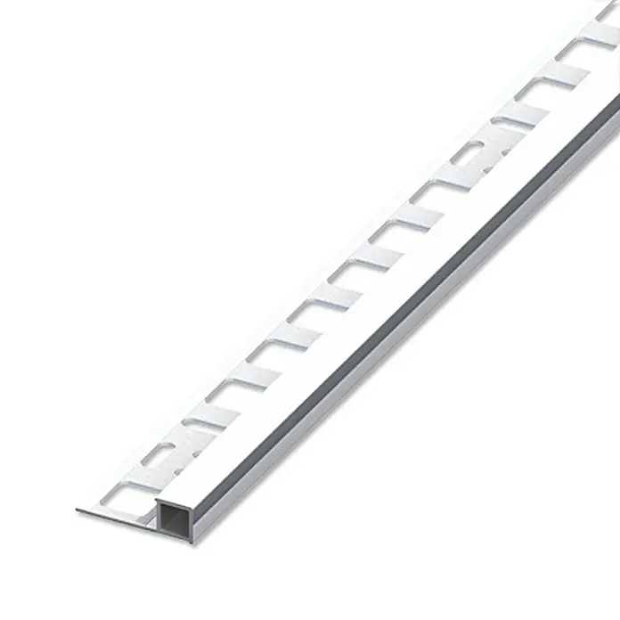Quadroprofil - Aluminium, Chrom, 1 m x 10 mm, Eloxiert - Abbildung eines Aluminium-Fliesenprofils in Silber mit quadratischem Design, das eine saubere und moderne Kante für Fliesen bietet.