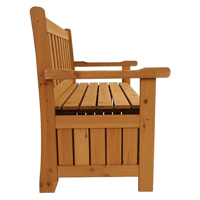 Proregal Gartenbank Mit Stauraum - Holz, Braun - Hellbraune Gartenbank aus Holz mit Lattenrostsitz und integrierter Aufbewahrungsbox.