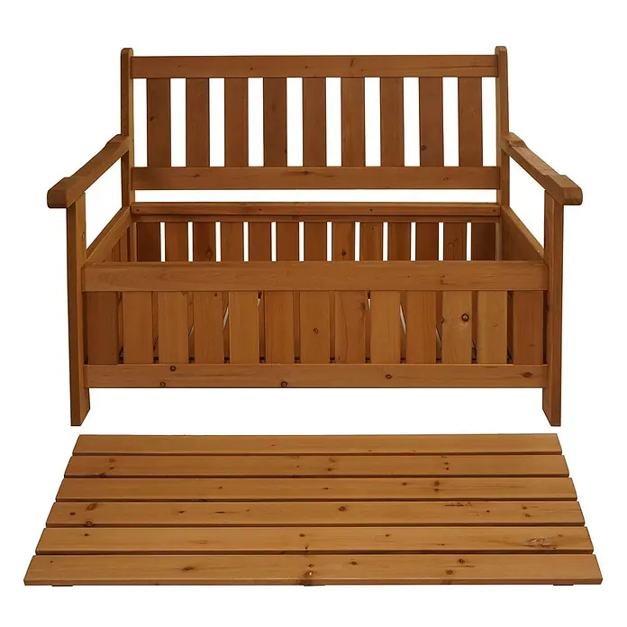 Proregal Gartenbank Mit Stauraum - Holz, Braun - Gartenbank aus Holz mit integriertem Stauraum und separatem Lattenrost, alles in natürlicher Holzoptik.