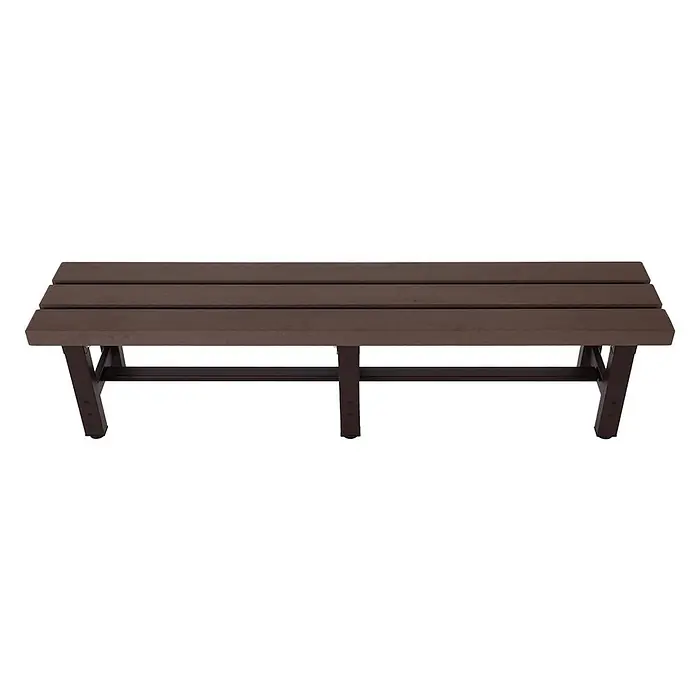 Proregal Gartenbank wetterfest WPC - Kunststoff, Braun - Braune Outdoor-Bank aus Verbundwerkstoff mit Lattenrost und dunklen Metallbeinen.