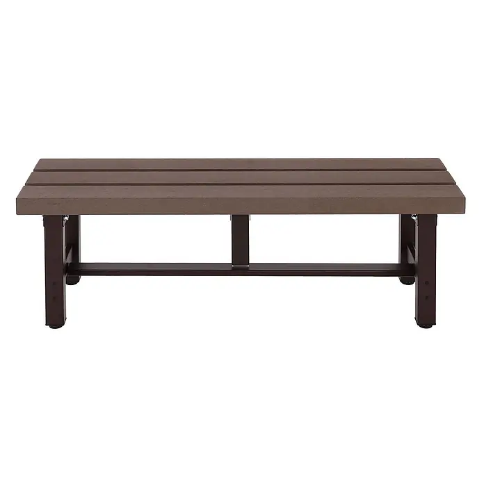 Alu Gartenbank | HxBxT 40x120x34cm | Bank Parkbank Sitzbank Balkonbank | wetterfest WPC | Braun -  - Robuste braune Lattenbank für draußen mit dunklem Metallrahmen.
