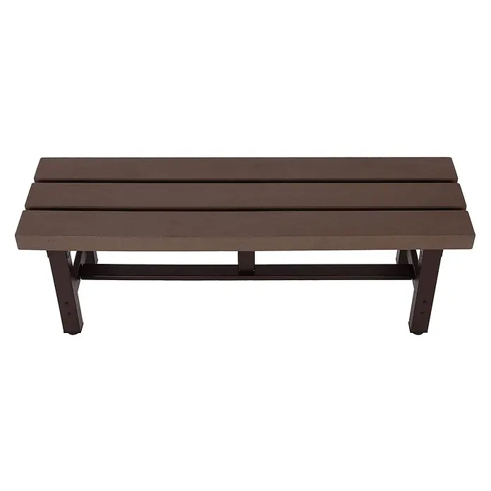 Alu Gartenbank | HxBxT 40x120x34cm | Bank Parkbank Sitzbank Balkonbank | wetterfest WPC | Braun -  - Braune Outdoor-Bank mit Lattenrost und dunklem Metallrahmen.