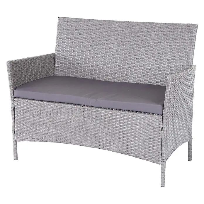 Proregal Gartenbank Kissen Anthrazit - Polyester, Grau - Graue Rattan-Zweisitzer-Gartenbank mit passendem Kissen.
