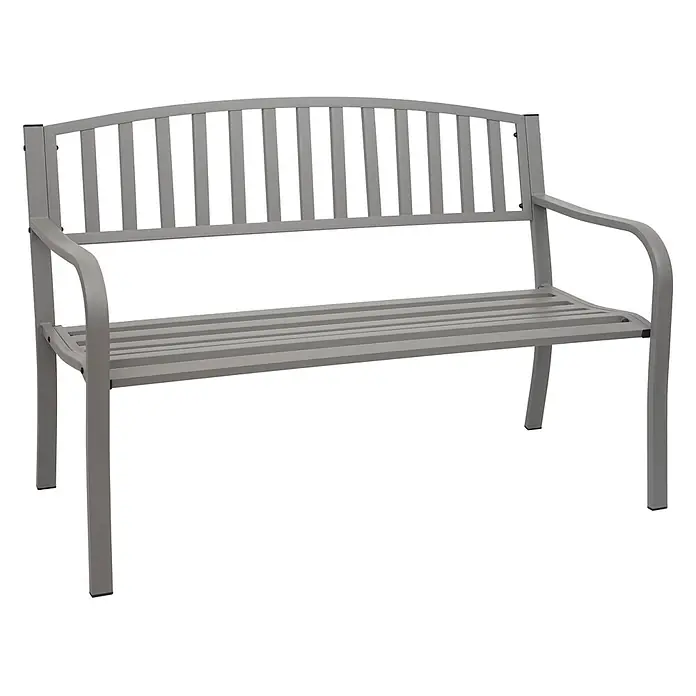 Proregal Gartenbank 2-Sitzer - Stahl, Grau - Graue Metall-Gartenbank mit Lattenrückenlehne und Sitzfläche.