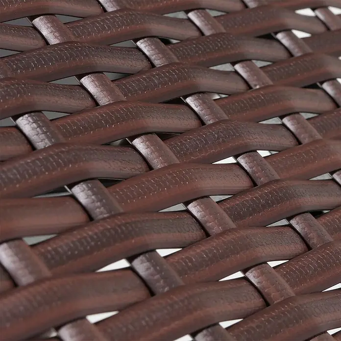 Proregal Gartenbank Poly-Rattan Kissen Creme - Polyester, Braun - Nahaufnahme von braunem synthetischem Rattan in engem Flechtmuster.