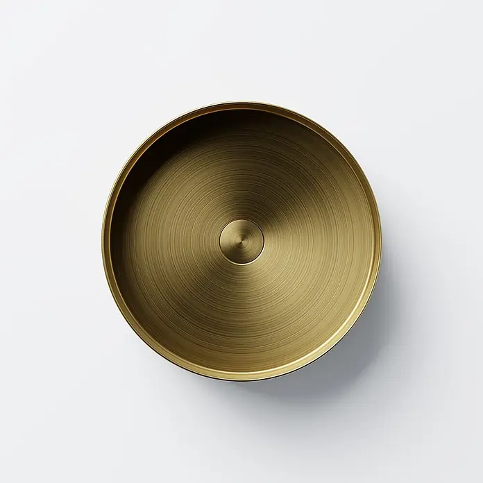 Vola Waschtisch -  - Flache, runde Schale aus goldenem Metall mit gebürsteter Oberfläche.