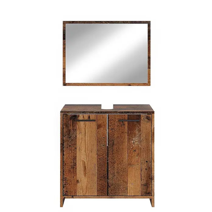 Vicco Badmöbel-Set Kiko Eiche rustikal 2 Teile - Gesamtbreite Badmöbel: 58 cm, Eiche rustikal, Matt - Rustikaler Badezimmerschrank mit passendem Spiegel aus Holz.