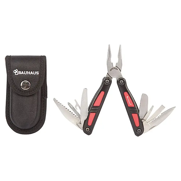 BAUHAUS Multi-Tool Pliers - Stahl rostfrei - Multifunktionswerkzeug mit schwarzer Tasche. Das Werkzeug verfügt über mehrere Funktionen und liegt gut in der Hand. Ideal für unterwegs.