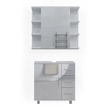Vicco  Badmöbel-Set Ilias Weiß Hochglanz 2 Teile