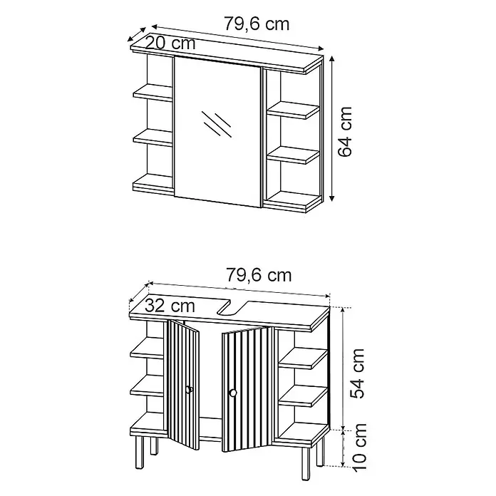 Vicco Badmöbel-Set Aquis Sonoma 2 Teile - Gesamtbreite Badmöbel: 76,9 cm, Sonoma, Matt - Weißes Badezimmer-Set mit Spiegelschrank und Waschbeckenunterschrank, offenem und geschlossenem Stauraum.