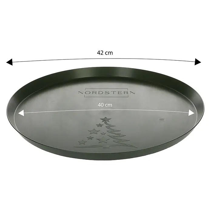 Nordstern Christbaumständer Untersetzer - Kunststoff, 43,5 cm, Für Christbaumständer mit einem Durchmesser von max. 40 cm - Dunkelgrüner, runder Pflanzenuntersetzer aus Kunststoff, 42 cm, mit NORDSTERN und Tannenbaum-Design.