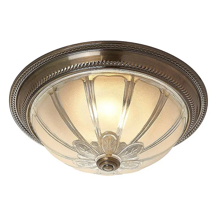 Lindby Deckenleuchte Henja - bronze / altmessing - Bronzefarbene Einbau-Deckenleuchte mit matter, gemusterter Glasschale, warm leuchtend.