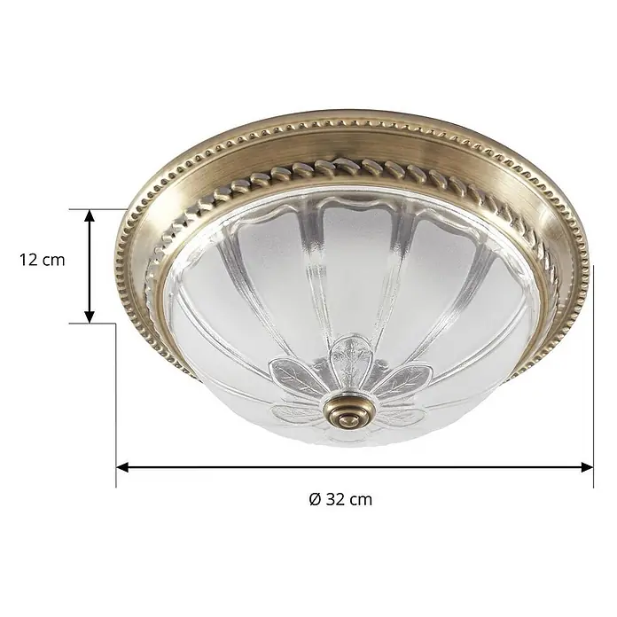 Lindby Deckenleuchte Henja - bronze / altmessing - Messingfarbene Deckenleuchte mit gemustertem Glasdiffusor und Blumendetail. Ø 32 cm, H 12 cm.