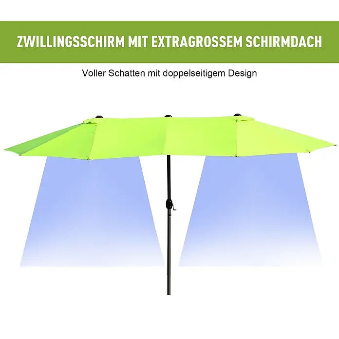 Outsunny Marktschirm - Grün - Limettengrüner Zwillings-Sonnenschirm mit großem Schattendach.