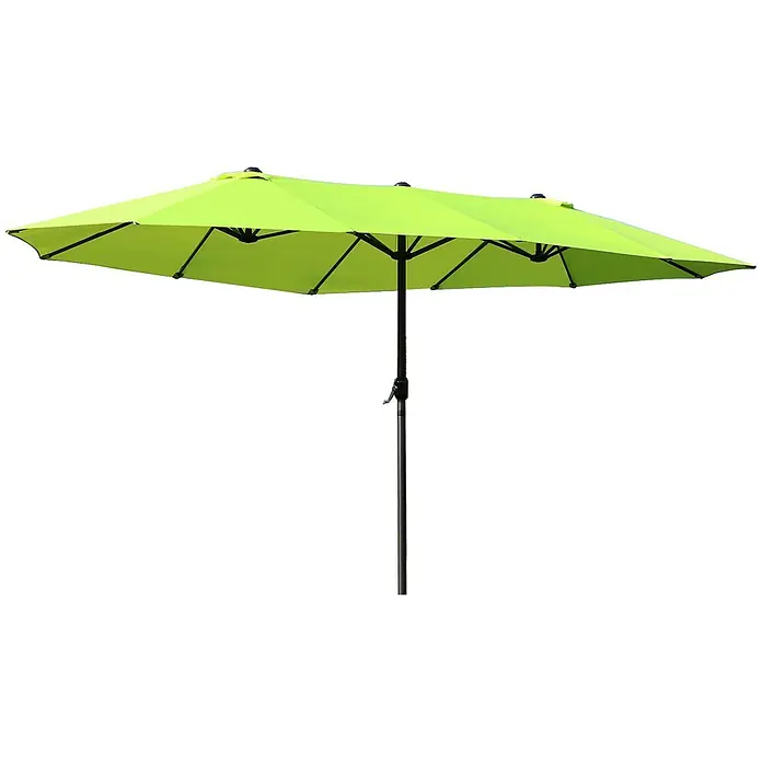 Outsunny Marktschirm - Grün - Hellgrüner rechteckiger Terrassenschirm mit schwarzem Mast, spendet Schatten für Außenbereiche.