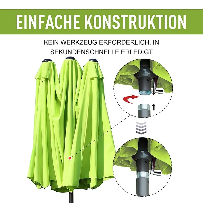 Outsunny Marktschirm - Grün - Zusammengeklappter hellgrüner Sonnenschirm mit Schraubverbindung zur werkzeuglosen Montage.