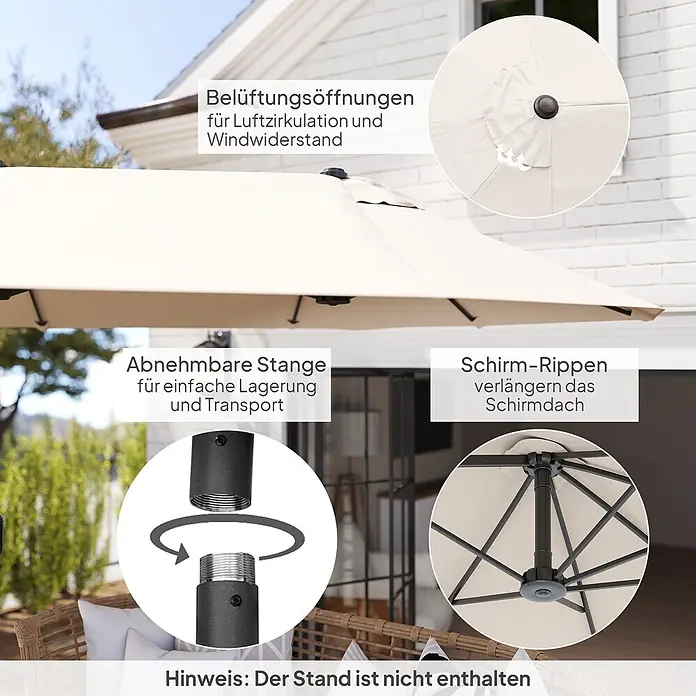 Outsunny Marktschirm - Beige - Beiger Sonnenschirm mit Belüftungsöffnungen, abnehmbarer Stange und verlängerten Rippen für einfache Lagerung und Windwiderstand.