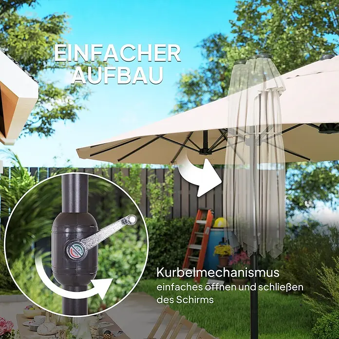 Outsunny Marktschirm - Beige - Beiger Sonnenschirm mit Kurbelmechanismus zum einfachen Öffnen und Schließen im Garten.