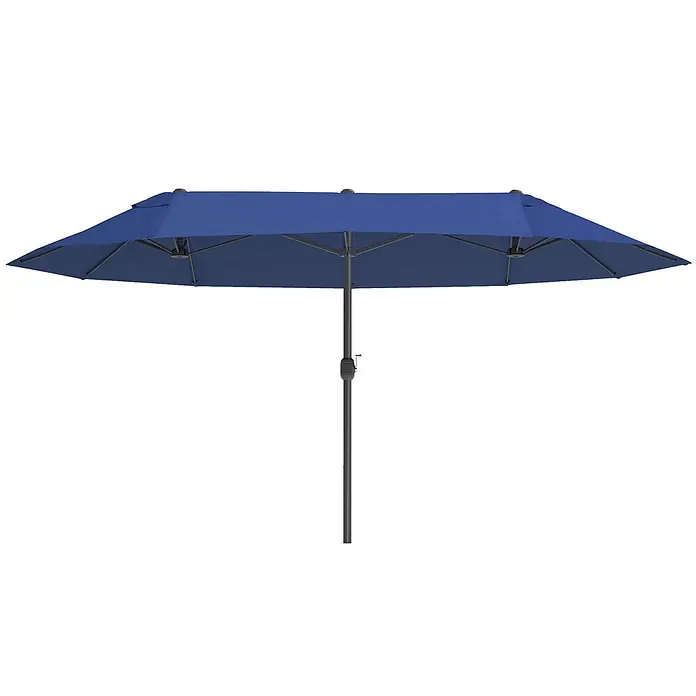 Outsunny Marktschirm - Blau - Blauer rechteckiger Terrassenschirm mit dunklem Mast, für Schatten ausgeklappt.