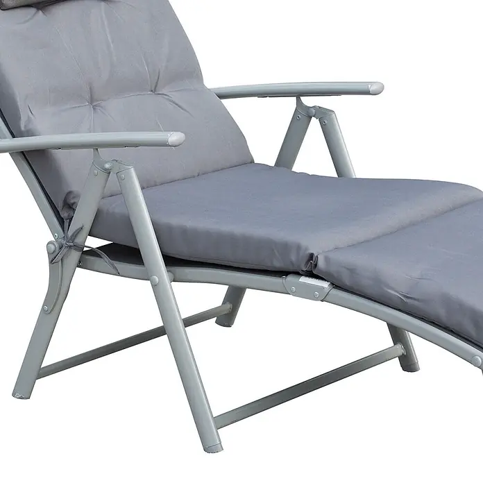Outsunny Gartenliege - Grau, Metall, Rückenlehne verstellbar - Grauer Liegestuhl mit gepolsterten Kissen und verstellbarem Gestell.