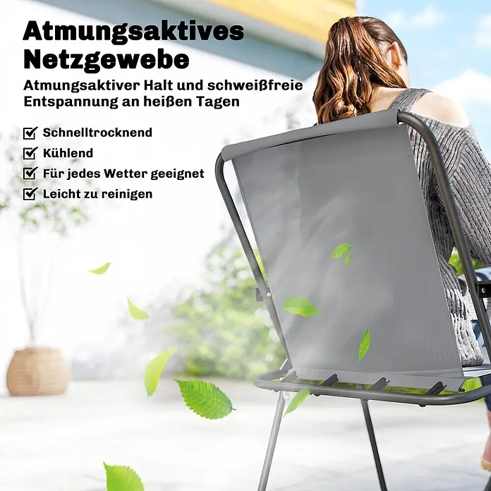 Outsunny Gartentisch-Set - Gesamtumfang: 8 -tlg., Stahl, Netzstoff, Polyester, Gehärtetes Glas, Klappbar - Grauer Gartenstuhl mit atmungsaktivem Netzgewebe, ideal für entspannte Tage im Freien.