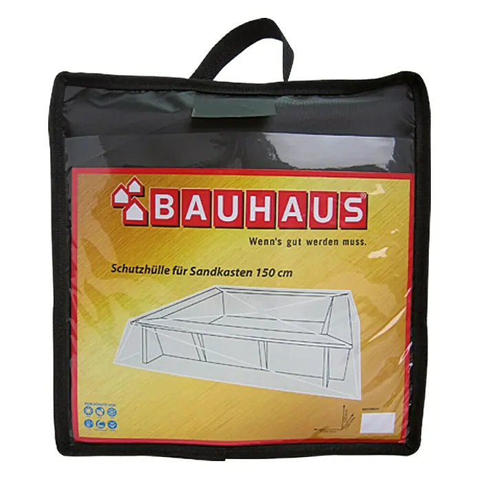Sunfun Sandkasten-Schutzhülle - L x B x H: 160 x 160 x 20 cm, Polyester Oxford 420D, 160 g/m², Anthrazit - Bild einer schwarzen Tasche mit einer Bauhaus Schutzhülle für Sandkästen mit den Maßen 150 cm, ideal für den Schutz.