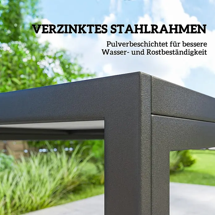 Outsunny Gartentisch-Set - Gesamtumfang: 7 -tlg., Verzinkter Stahl, PSPC, Mesh - Dunkelgraues, pulverbeschichtetes Stahlrahmen für den Außenbereich, wasser- und rostbeständig.