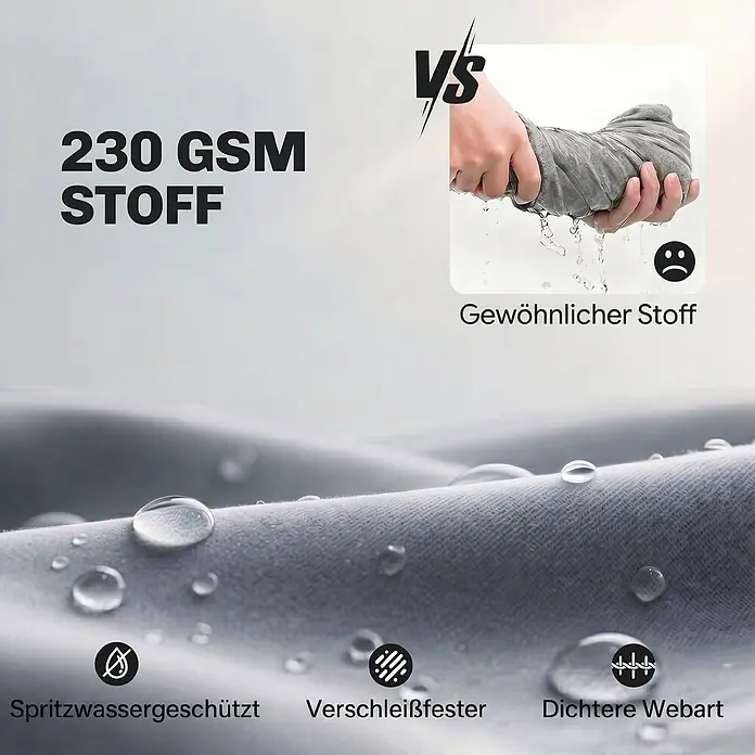 Outsunny Loungemöbel-Set - 5 -tlg., Stahl, Netzstoff, Polyester, Schaumstoff, PP-Baumwolle, Dunkelgrau - Grauer 230 GSM Stoff mit Wassertropfen, der spritzwassergeschützte, verschleißfeste und dichte Webart zeigt, im Vergleich zu gewöhnlichem, durchnässtem Stoff.