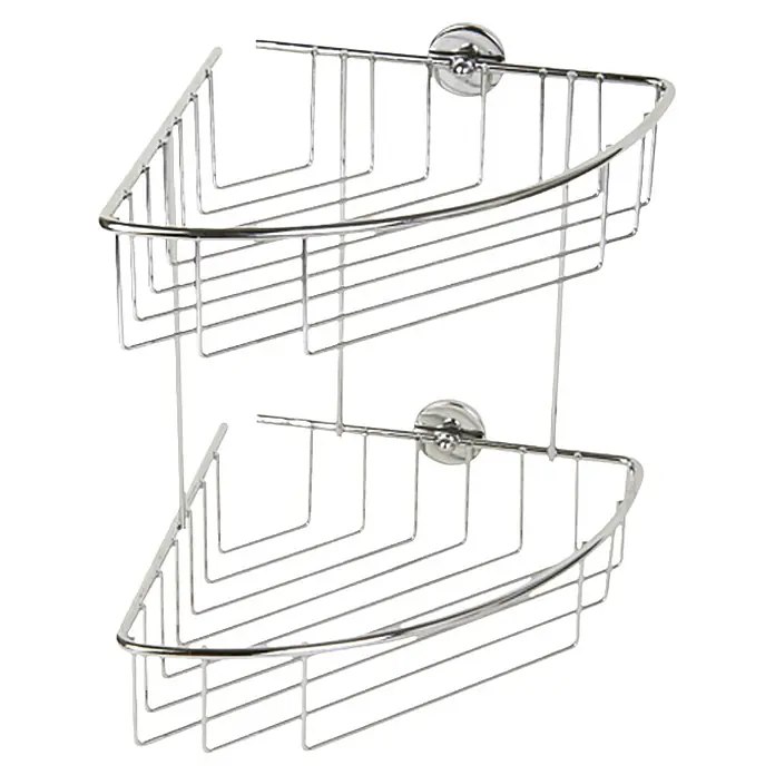 Tesa Eckduschkorb - 20,3 x 20,5 x 27,5 cm, 2-stöckig, Verchromt - Eckregal aus Metall mit zwei Ablagen zur Wandmontage, ideal für Badezimmer und Dusche zur Aufbewahrung von Badartikeln.