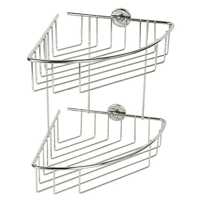 Tesa Eckduschkorb - 20,3 x 20,5 x 27,5 cm, 2-stöckig, Verchromt - Eckregal aus Metall mit zwei Ablagen zur Wandmontage, ideal für Badezimmer und Dusche zur Aufbewahrung von Badartikeln.