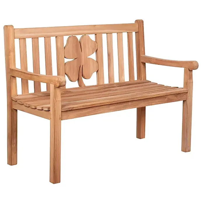Bene Living Gartenbank Kleeblatt - Teakholz, Natur - Teak-Gartenbank mit geschnitztem vierblättrigem Kleeblatt an der Rückenlehne.
