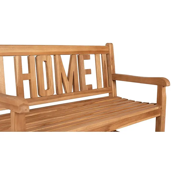 Bene Living Gartenbank Swindon - Teakholz, Natur - Teakholz-Gartenbank mit 'HOME'-Schriftzug in der Rückenlehne, in hellem Holzton.