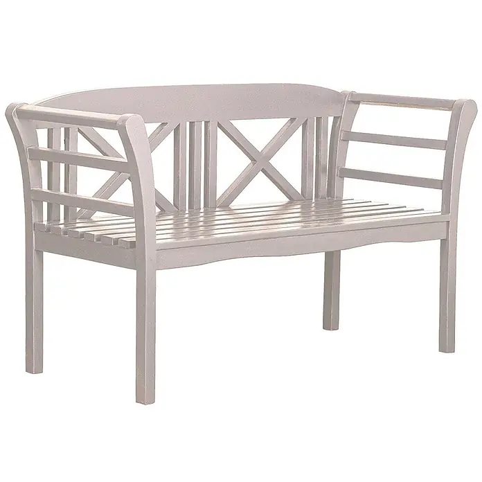 Bene Living Gartenbank Föhr - B x T x H: 130 x 53 x 83 cm, Mahagoni, Weiß - Hellgraue Holzgartenbank mit Lattenrostsitz und X-förmiger Rückenlehne.