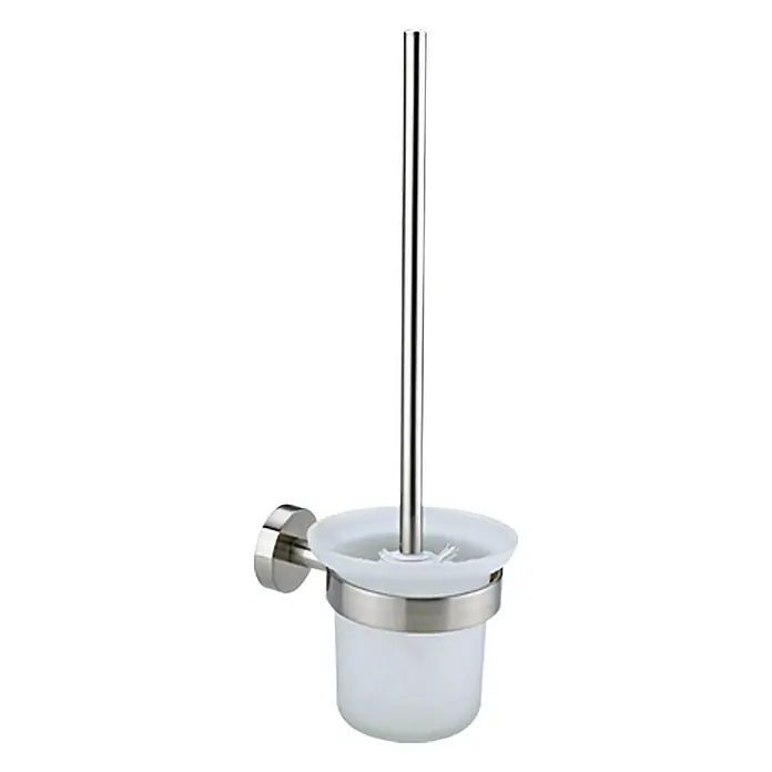 Tesa Conjunto de escobilla - Tipo de montaje: Pegado, Efecto de acero inoxidable - Juego de escobilla de baño de pared con recipiente de vidrio esmerilado y soporte de acero inoxidable cepillado.