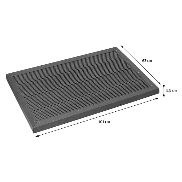 ML-Design Solardusche Fußdusche und Regenduschkopf - Höhe: 210 cm, Kunststoff, Silber, Schwarz, 20 l - Rechteckige dunkelgraue WPC-Terrassenplatte mit Lamellenstruktur, 101x63x5,5 cm.