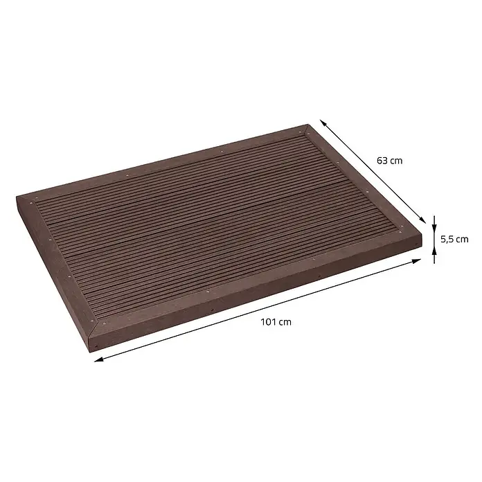 ML-Design Solardusche Fußdusche und Regenduschkopf - Kunststoff, Silber, Schwarz, 35 l - Dunkelbraune, rechteckige Latten-Outdoor-Matte, 101x63x5,5 cm.