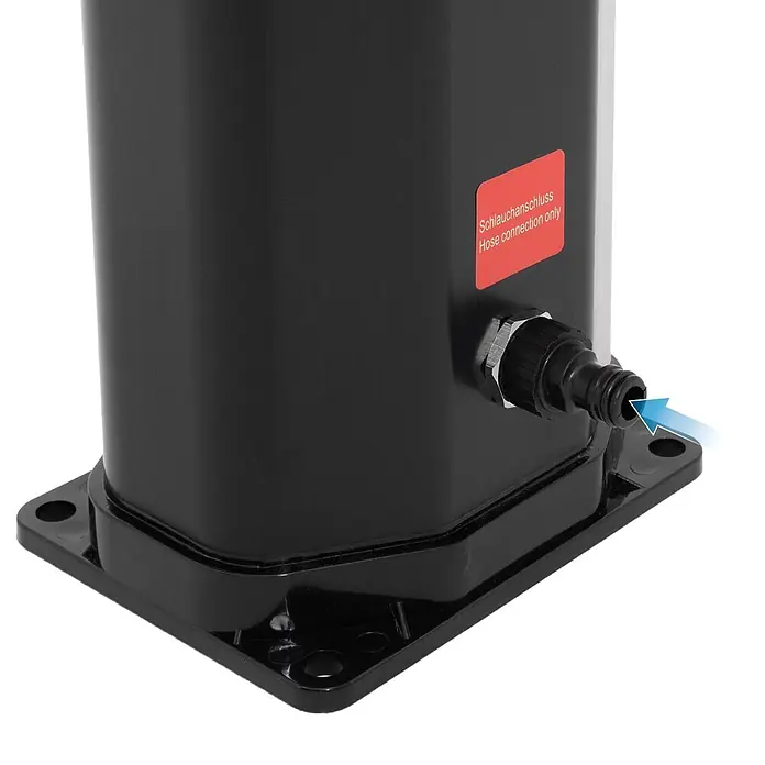 ML-Design Solardusche Fußdusche und Regenduschkopf - Kunststoff, Silber, Schwarz, 35 l - Schwarzes Gerätegehäuse mit Schlauchanschluss, beschriftet mit "Hose connection only".