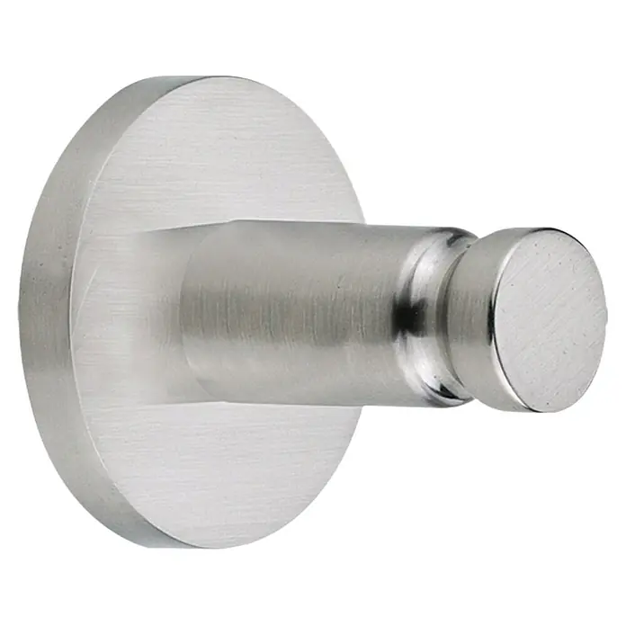 Tesa Handtuchhaken - 1-armig, Montageart: Kleben, Edelstahloptik - Ein runder, silberner Wandhaken aus gebürstetem Metall. Ideal für Bad oder Garderobe, bietet stilvolle Aufhängemöglichkeiten.