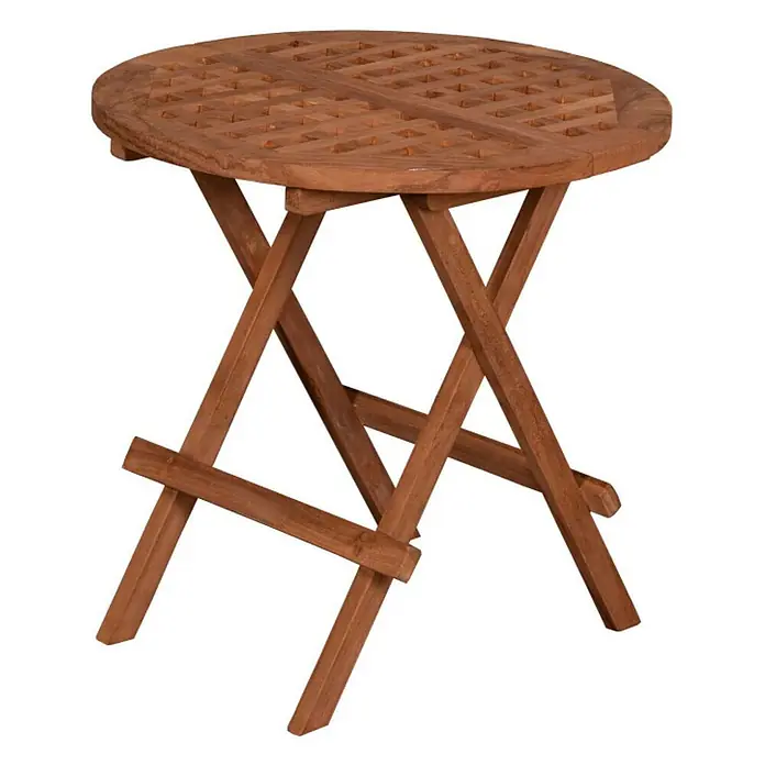 Bene Living Garten-Beistelltisch - L x B x H: 50 x 50 x 51 cm, Teakholz, Klappbar, Rund, Natur - Brauner runder Klapptisch aus Holz mit Lattenplatte.