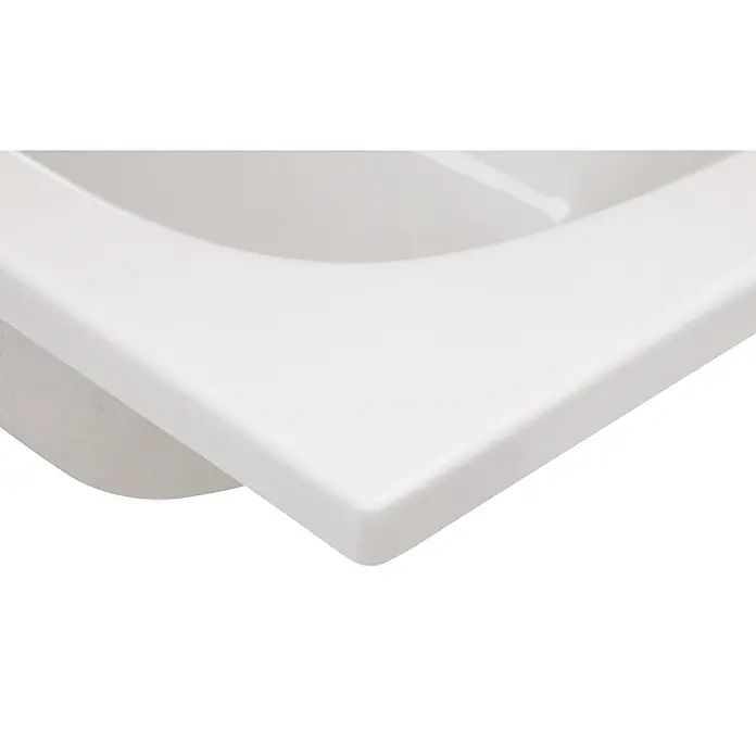 Calmwaters Badewanne Original - Sanitäracryl, Weiß - Nahaufnahme eines weißen, glänzenden Keramikwaschbeckens mit glattem Rand.