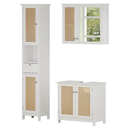 Vicco  Badmöbel-Set Rosario Weiß 3 teilig, mit Hochschrank