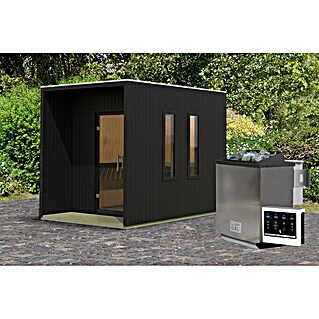 Karibu Saunahaus Laguna (L x B x H: 287,5 x 219,5 x 244 cm, Schwarz, 9 KW Bio Ofen mit externer Steuerung)