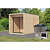 Karibu Saunahaus Miramar (L x B x H: 429 x 219,5 x 244 cm, Natur, 9 KW Ofen mit externer Steuerung) | BAUHAUS