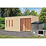 Karibu Saunahaus Monterey (L x B x H: 216,3 x 573,5 x 244,1 cm, Natur, 9 KW Ofen mit externer Steuerung) | BAUHAUS