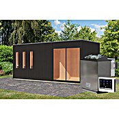 Karibu Saunahaus Monterey (L x B x H: 216,3 x 573,5 x 244,1 cm, Schwarz, 9 KW Bio Ofen mit externer Steuerung) | BAUHAUS