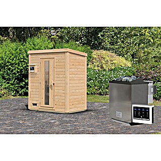 Karibu Saunahaus Hytti (9 KW Bio-Ofen mit externer Steuerung, Natur, L x B x H: 113 x 196 x 228 cm)