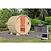 Karibu Fasssauna (9 KW Bio-Ofen mit externer Steuerung, Natur, L x B x H: 175 x 225 x 229 cm) | BAUHAUS