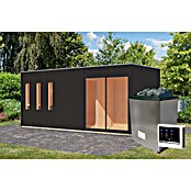 Karibu Saunahaus Monterey (L x B x H: 216,3 x 573,5 x 244,1 cm, Schwarz, 9 KW Ofen mit externer Steuerung) | BAUHAUS